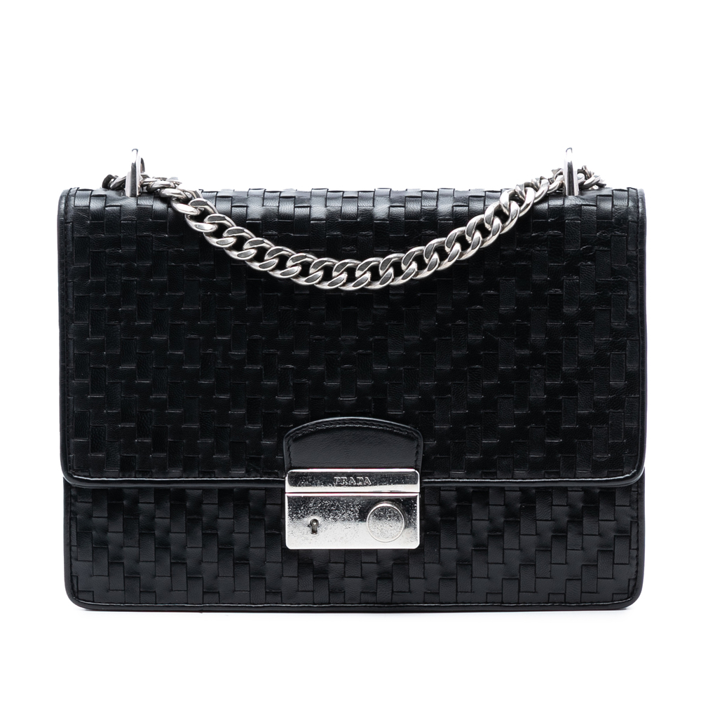 Pre-Loved Prada Woven Madras Leather Chain Flap Bag